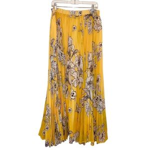 Jessica London Pleated Maxi Skirt, Yellow Floral, Sz. 18